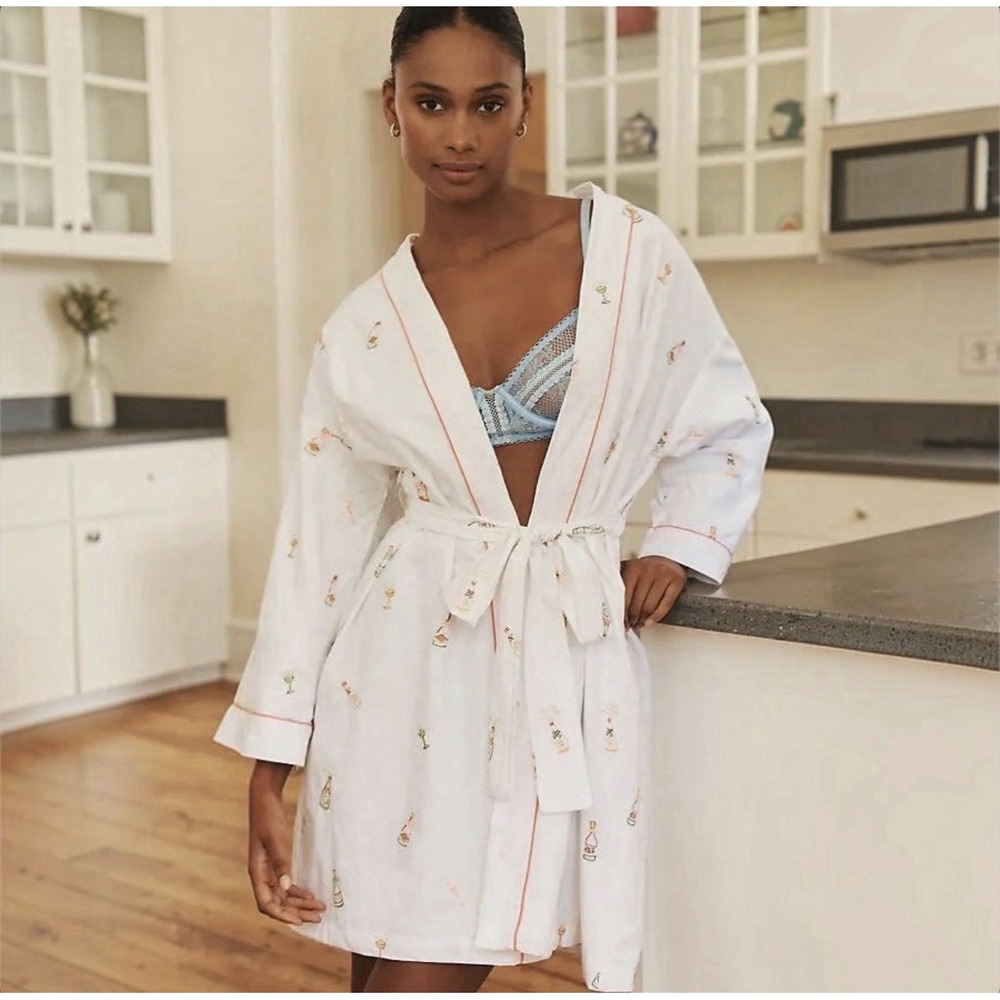 Print Fresh Getting Ready Robe Bubbly Brunch Belted Pockets Organic Cotton S/M